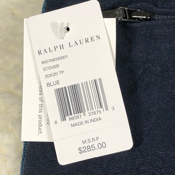 Ralph Lauren Stover Linen Blue Journey End Patchwork 20x20 Throw Pillow Cover - Picture 3 of 5